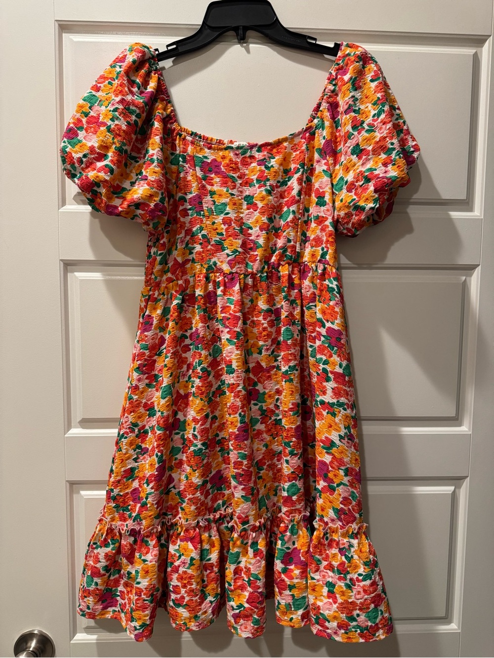 Umgee Women’s Floral Puff-Sleeve Dress - Pink, Yellow & Green - Size S